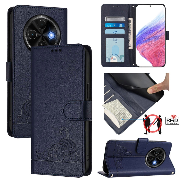 Cat Rat Embossed Pattern RFID Leather Phone Case with Lanyard, For Tecno Camon 50 Pro 4G, For Tecno Camon 50 4G, For Tecno Spark Slim 5G, For Tecno Camon 40 Premier, For Tecno Spark 30C 5G / Pop 9 5G, For Tecno Spark 30 5G                              ...