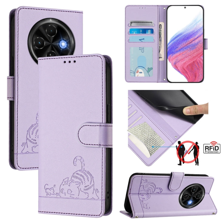 Cat Rat Embossed Pattern RFID Leather Phone Case with Lanyard, For Tecno Camon 50 Pro 4G, For Tecno Camon 50 4G, For Tecno Spark Slim 5G, For Tecno Camon 40 Premier, For Tecno Spark 30C 5G / Pop 9 5G, For Tecno Spark 30 5G                              ...