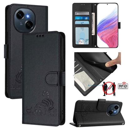 Cat Rat Embossed Pattern RFID Leather Phone Case with Lanyard, For Tecno Camon 50 Pro 4G, For Tecno Camon 50 4G, For Tecno Spark Slim 5G, For Tecno Camon 40 Premier, For Tecno Spark 30C 5G / Pop 9 5G, For Tecno Spark 30 5G                              ...