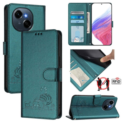 Cat Rat Embossed Pattern RFID Leather Phone Case with Lanyard, For Tecno Camon 50 Pro 4G, For Tecno Camon 50 4G, For Tecno Spark Slim 5G, For Tecno Camon 40 Premier, For Tecno Spark 30C 5G / Pop 9 5G, For Tecno Spark 30 5G                              ...