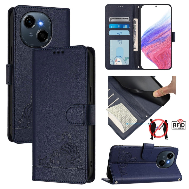Cat Rat Embossed Pattern RFID Leather Phone Case with Lanyard, For Tecno Camon 50 Pro 4G, For Tecno Camon 50 4G, For Tecno Spark Slim 5G, For Tecno Camon 40 Premier, For Tecno Spark 30C 5G / Pop 9 5G, For Tecno Spark 30 5G                              ...