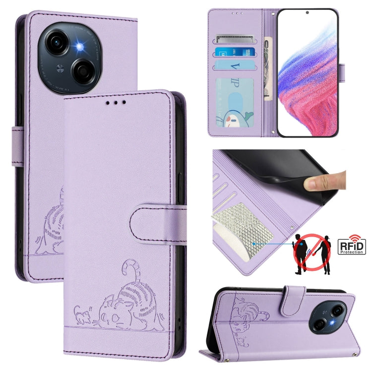 Cat Rat Embossed Pattern RFID Leather Phone Case with Lanyard, For Tecno Camon 50 Pro 4G, For Tecno Camon 50 4G, For Tecno Spark Slim 5G, For Tecno Camon 40 Premier, For Tecno Spark 30C 5G / Pop 9 5G, For Tecno Spark 30 5G                              ...