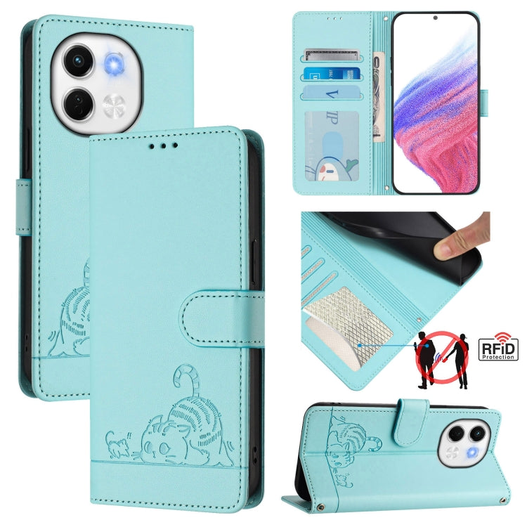 Cat Rat Embossed Pattern RFID Leather Phone Case with Lanyard, For Tecno Camon 50 Pro 4G, For Tecno Camon 50 4G, For Tecno Spark Slim 5G, For Tecno Camon 40 Premier, For Tecno Spark 30C 5G / Pop 9 5G, For Tecno Spark 30 5G                              ...