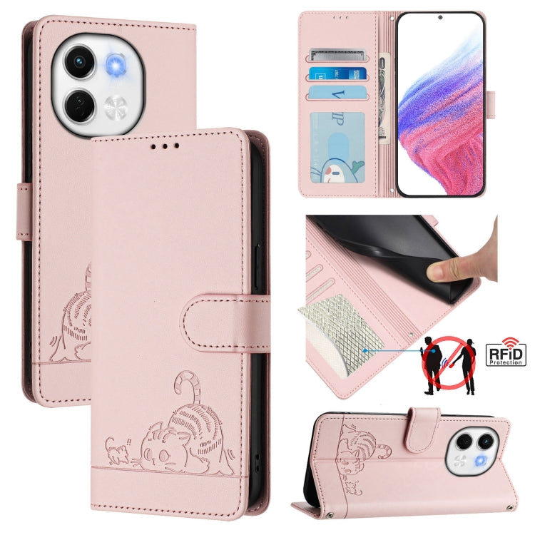 Cat Rat Embossed Pattern RFID Leather Phone Case with Lanyard, For Tecno Camon 50 Pro 4G, For Tecno Camon 50 4G, For Tecno Spark Slim 5G, For Tecno Camon 40 Premier, For Tecno Spark 30C 5G / Pop 9 5G, For Tecno Spark 30 5G                              ...