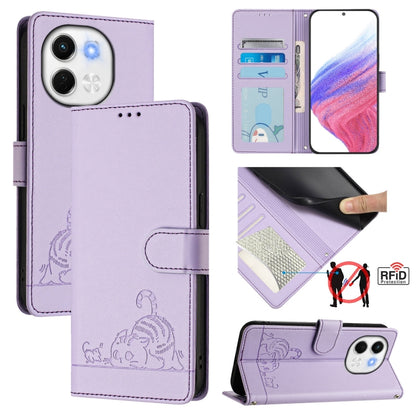Cat Rat Embossed Pattern RFID Leather Phone Case with Lanyard, For Tecno Camon 50 Pro 4G, For Tecno Camon 50 4G, For Tecno Spark Slim 5G, For Tecno Camon 40 Premier, For Tecno Spark 30C 5G / Pop 9 5G, For Tecno Spark 30 5G                              ...