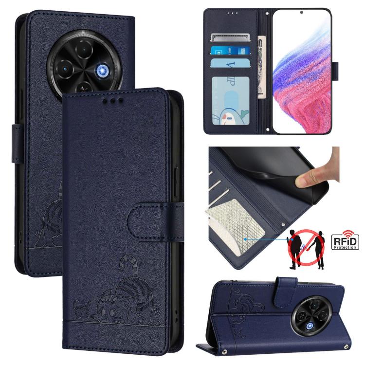 Cat Rat Embossed Pattern RFID Leather Phone Case with Lanyard, For Tecno Camon 50 Pro 4G, For Tecno Camon 50 4G, For Tecno Spark Slim 5G, For Tecno Camon 40 Premier, For Tecno Spark 30C 5G / Pop 9 5G, For Tecno Spark 30 5G                              ...