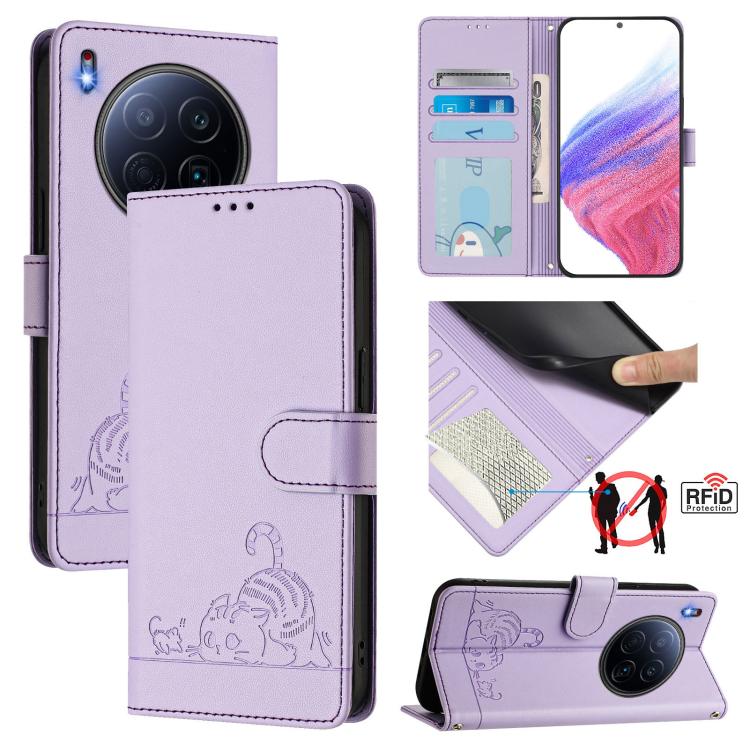 Cat Rat Embossed Pattern RFID Leather Phone Case with Lanyard, For Tecno Camon 50 Pro 4G, For Tecno Camon 50 4G, For Tecno Spark Slim 5G, For Tecno Camon 40 Premier, For Tecno Spark 30C 5G / Pop 9 5G, For Tecno Spark 30 5G                              ...