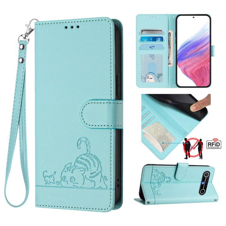 Cat Rat Embossed Pattern RFID Leather Phone Case with Lanyard, For Tecno Camon 50 Pro 4G, For Tecno Camon 50 4G, For Tecno Spark Slim 5G, For Tecno Camon 40 Premier, For Tecno Spark 30C 5G / Pop 9 5G, For Tecno Spark 30 5G                              ...