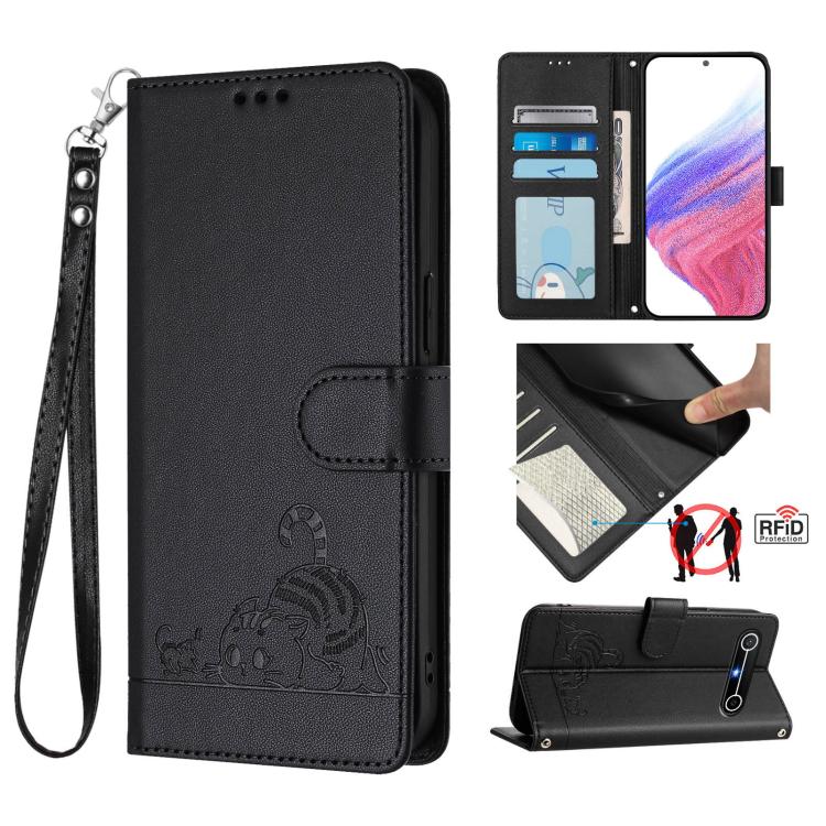 Cat Rat Embossed Pattern RFID Leather Phone Case with Lanyard, For Tecno Camon 50 Pro 4G, For Tecno Camon 50 4G, For Tecno Spark Slim 5G, For Tecno Camon 40 Premier, For Tecno Spark 30C 5G / Pop 9 5G, For Tecno Spark 30 5G                              ...