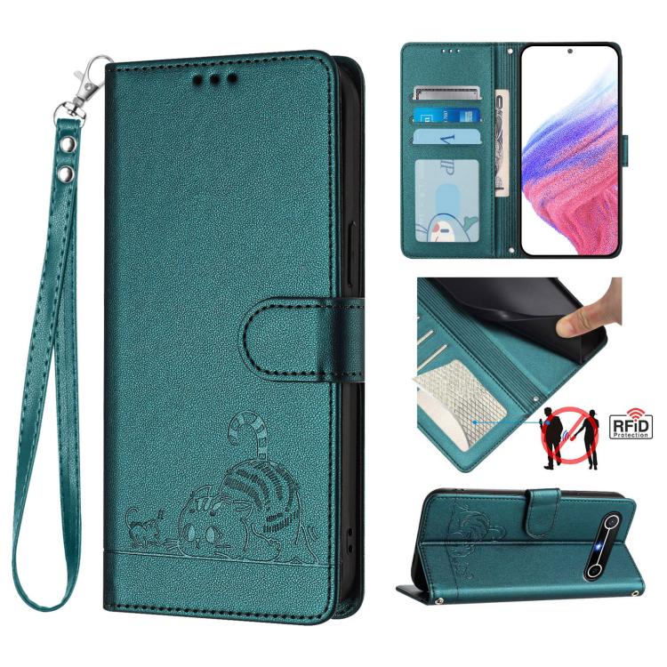 Cat Rat Embossed Pattern RFID Leather Phone Case with Lanyard, For Tecno Camon 50 Pro 4G, For Tecno Camon 50 4G, For Tecno Spark Slim 5G, For Tecno Camon 40 Premier, For Tecno Spark 30C 5G / Pop 9 5G, For Tecno Spark 30 5G                              ...