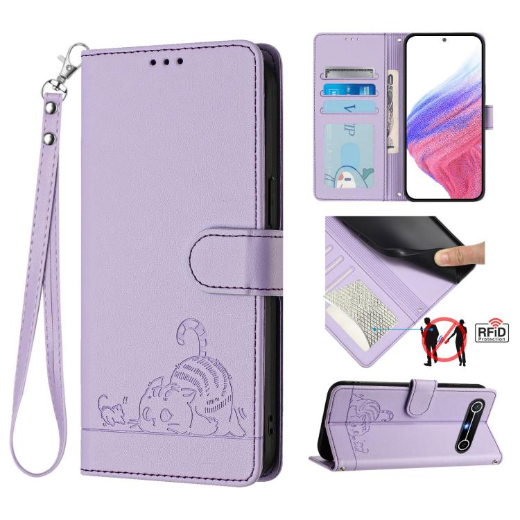 Cat Rat Embossed Pattern RFID Leather Phone Case with Lanyard, For Tecno Camon 50 Pro 4G, For Tecno Camon 50 4G, For Tecno Spark Slim 5G, For Tecno Camon 40 Premier, For Tecno Spark 30C 5G / Pop 9 5G, For Tecno Spark 30 5G                              ...