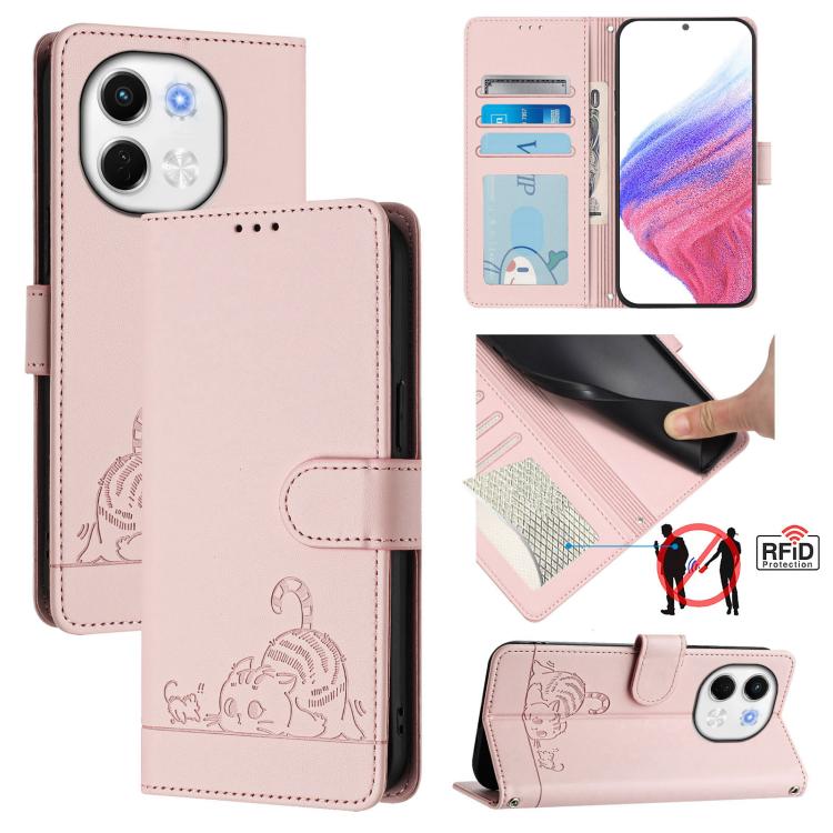 Cat Rat Embossed Pattern RFID Leather Phone Case with Lanyard, For Tecno Camon 50 Pro 4G, For Tecno Camon 50 4G, For Tecno Spark Slim 5G, For Tecno Camon 40 Premier, For Tecno Spark 30C 5G / Pop 9 5G, For Tecno Spark 30 5G                              ...