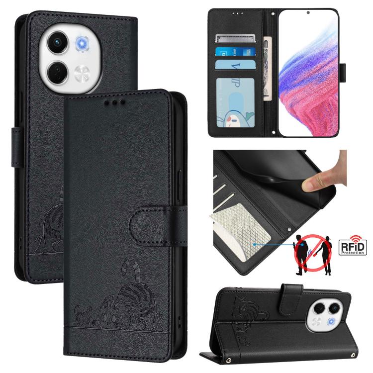 Cat Rat Embossed Pattern RFID Leather Phone Case with Lanyard, For Tecno Camon 50 Pro 4G, For Tecno Camon 50 4G, For Tecno Spark Slim 5G, For Tecno Camon 40 Premier, For Tecno Spark 30C 5G / Pop 9 5G, For Tecno Spark 30 5G                              ...