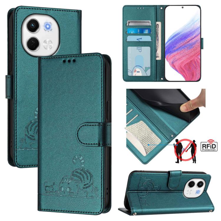 Cat Rat Embossed Pattern RFID Leather Phone Case with Lanyard, For Tecno Camon 50 Pro 4G, For Tecno Camon 50 4G, For Tecno Spark Slim 5G, For Tecno Camon 40 Premier, For Tecno Spark 30C 5G / Pop 9 5G, For Tecno Spark 30 5G                              ...