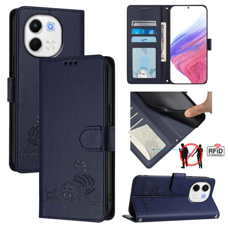 Cat Rat Embossed Pattern RFID Leather Phone Case with Lanyard, For Tecno Camon 50 Pro 4G, For Tecno Camon 50 4G, For Tecno Spark Slim 5G, For Tecno Camon 40 Premier, For Tecno Spark 30C 5G / Pop 9 5G, For Tecno Spark 30 5G                              ...