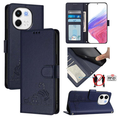 Cat Rat Embossed Pattern RFID Leather Phone Case with Lanyard, For Tecno Camon 50 Pro 4G, For Tecno Camon 50 4G, For Tecno Spark Slim 5G, For Tecno Camon 40 Premier, For Tecno Spark 30C 5G / Pop 9 5G, For Tecno Spark 30 5G                              ...