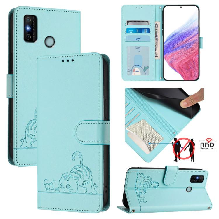 Cat Rat Embossed Pattern RFID Leather Phone Case with Lanyard, For Tecno Spark GO 2023, For Tecno POP 7 / POP 7 Pro, For Tecno Spark 10 5G, For Tecno Spark 10C, For Tecno Spark 10 4G, For Tecno Spark 10 Pro, For Tecno Camon 19 Pro 5G, For Tecno POVA 4 ...