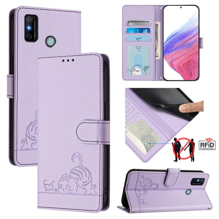 Cat Rat Embossed Pattern RFID Leather Phone Case with Lanyard, For Tecno Spark GO 2023, For Tecno POP 7 / POP 7 Pro, For Tecno Spark 10 5G, For Tecno Spark 10C, For Tecno Spark 10 4G, For Tecno Spark 10 Pro, For Tecno Camon 19 Pro 5G, For Tecno POVA 4 ...