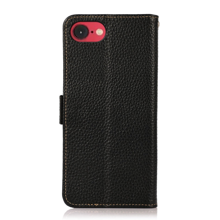 KHAZNEH Side-Magnetic Litchi Genuine Leather RFID Case, For iPhone 16e / 17e, For iPhone 17 Pro Max, For iPhone 17 Pro, For iPhone 17, For iPhone Air, For iPhone 16 Pro Max, For iPhone 16 Pro, For iPhone 16 Plus, For iPhone 16