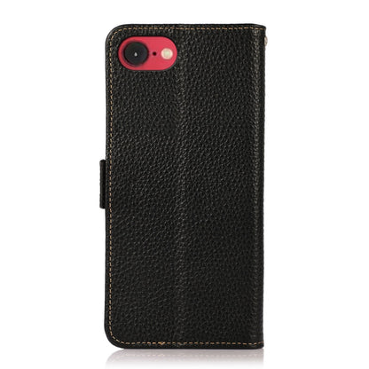 KHAZNEH Side-Magnetic Litchi Genuine Leather RFID Case, For iPhone 16e / 17e, For iPhone 17 Pro Max, For iPhone 17 Pro, For iPhone 17, For iPhone Air, For iPhone 16 Pro Max, For iPhone 16 Pro, For iPhone 16 Plus, For iPhone 16