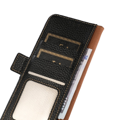 KHAZNEH Side-Magnetic Litchi Genuine Leather RFID Case, For iPhone 16e / 17e, For iPhone 17 Pro Max, For iPhone 17 Pro, For iPhone 17, For iPhone Air, For iPhone 16 Pro Max, For iPhone 16 Pro, For iPhone 16 Plus, For iPhone 16