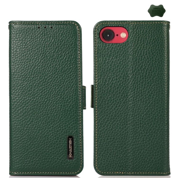 KHAZNEH Side-Magnetic Litchi Genuine Leather RFID Case, For iPhone 16e / 17e, For iPhone 17 Pro Max, For iPhone 17 Pro, For iPhone 17, For iPhone Air, For iPhone 16 Pro Max, For iPhone 16 Pro, For iPhone 16 Plus, For iPhone 16