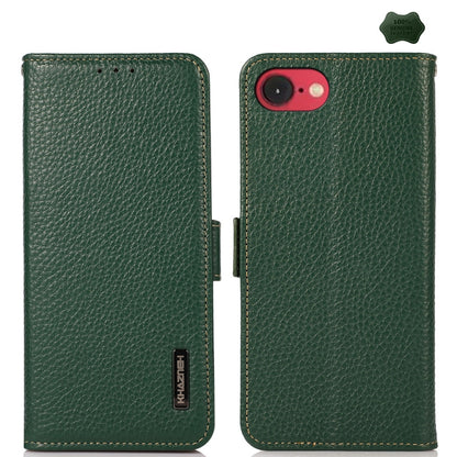 KHAZNEH Side-Magnetic Litchi Genuine Leather RFID Case, For iPhone 16e / 17e, For iPhone 17 Pro Max, For iPhone 17 Pro, For iPhone 17, For iPhone Air, For iPhone 16 Pro Max, For iPhone 16 Pro, For iPhone 16 Plus, For iPhone 16