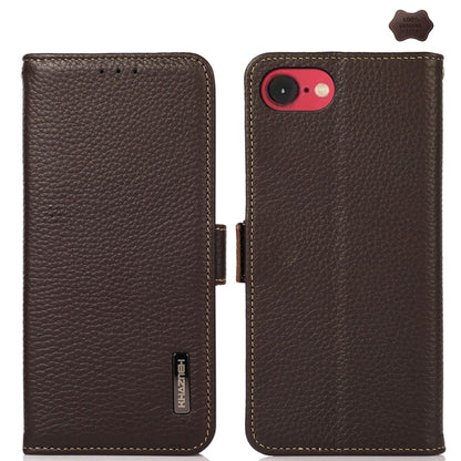 KHAZNEH Side-Magnetic Litchi Genuine Leather RFID Case, For iPhone 16e / 17e, For iPhone 17 Pro Max, For iPhone 17 Pro, For iPhone 17, For iPhone Air, For iPhone 16 Pro Max, For iPhone 16 Pro, For iPhone 16 Plus, For iPhone 16