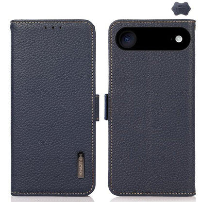 KHAZNEH Side-Magnetic Litchi Genuine Leather RFID Case, For iPhone 16e / 17e, For iPhone 17 Pro Max, For iPhone 17 Pro, For iPhone 17, For iPhone Air, For iPhone 16 Pro Max, For iPhone 16 Pro, For iPhone 16 Plus, For iPhone 16