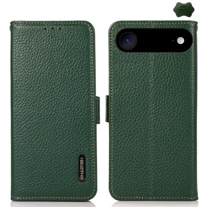 KHAZNEH Side-Magnetic Litchi Genuine Leather RFID Case, For iPhone 16e / 17e, For iPhone 17 Pro Max, For iPhone 17 Pro, For iPhone 17, For iPhone Air, For iPhone 16 Pro Max, For iPhone 16 Pro, For iPhone 16 Plus, For iPhone 16
