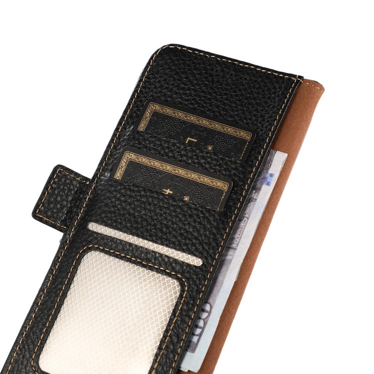 KHAZNEH Side-Magnetic Litchi Genuine Leather RFID Case, For iPhone 18 Pro / 17 Pro, For iPhone 18 Pro Max / 17 Pro Max, For iPhone 16e / 17e, For iPhone 17, For iPhone Air, For iPhone 16 Pro Max, For iPhone 16 Pro, For iPhone 16 Plus, For iPhone 16