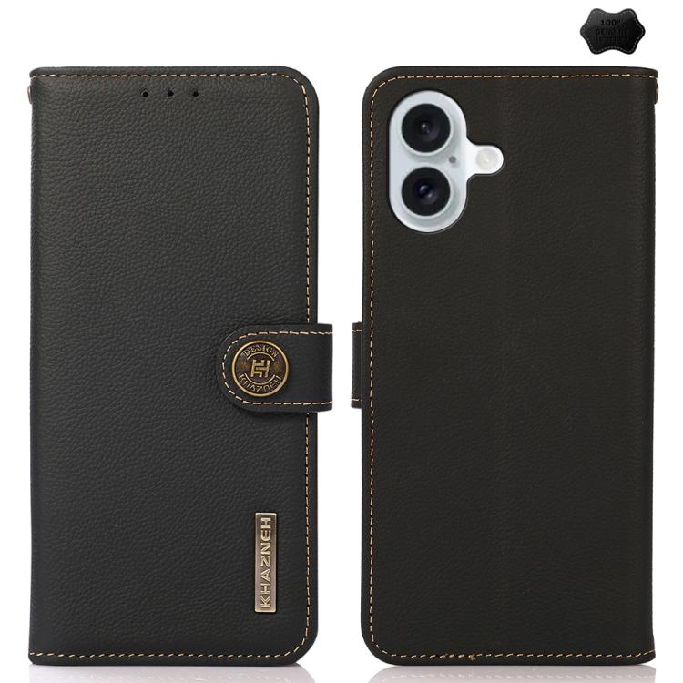 KHAZNEH Custer Genuine Leather RFID Phone Case, For iPhone 16e / 17e, For iPhone 17 Pro Max, For iPhone 17 Pro, For iPhone 17, For iPhone Air, For iPhone 16 Pro Max, For iPhone 16 Pro, For iPhone 16 Plus, For iPhone 16