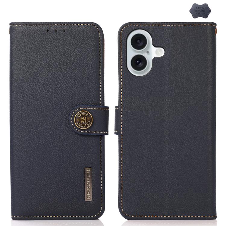 KHAZNEH Custer Genuine Leather RFID Phone Case, For iPhone 16e / 17e, For iPhone 17 Pro Max, For iPhone 17 Pro, For iPhone 17, For iPhone Air, For iPhone 16 Pro Max, For iPhone 16 Pro, For iPhone 16 Plus, For iPhone 16