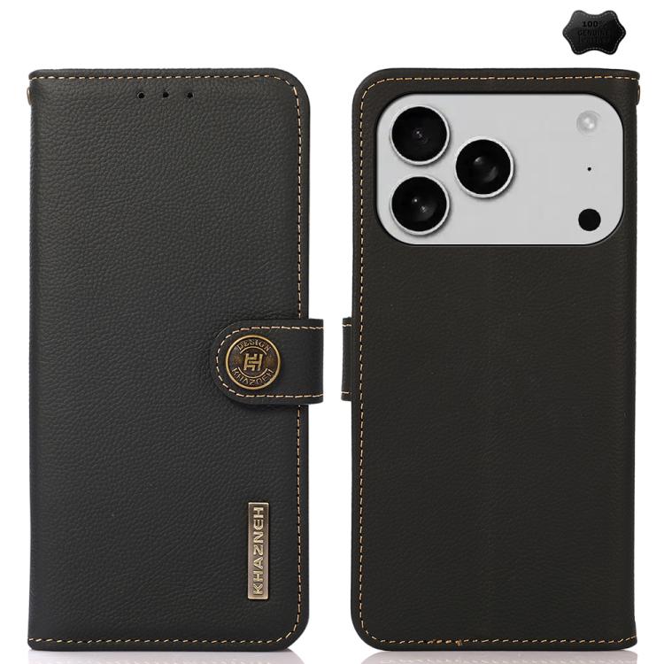 KHAZNEH Custer Genuine Leather RFID Phone Case, For iPhone 16e / 17e, For iPhone 17 Pro Max, For iPhone 17 Pro, For iPhone 17, For iPhone Air, For iPhone 16 Pro Max, For iPhone 16 Pro, For iPhone 16 Plus, For iPhone 16