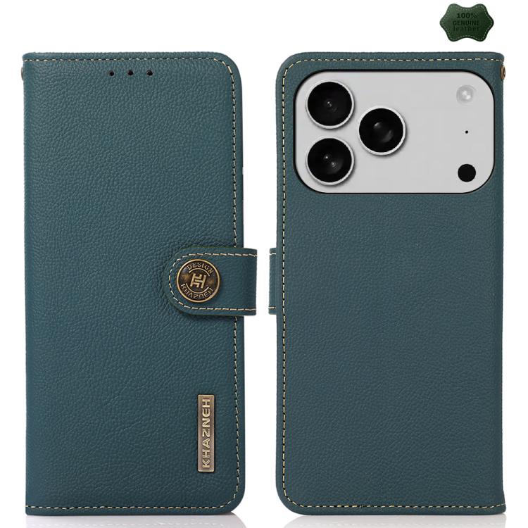 KHAZNEH Custer Genuine Leather RFID Phone Case, For iPhone 16e / 17e, For iPhone 17 Pro Max, For iPhone 17 Pro, For iPhone 17, For iPhone Air, For iPhone 16 Pro Max, For iPhone 16 Pro, For iPhone 16 Plus, For iPhone 16
