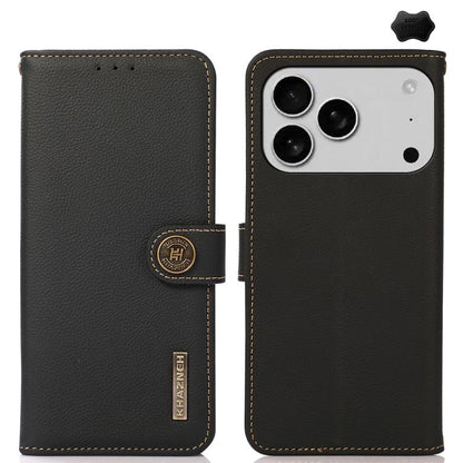 KHAZNEH Custer Genuine Leather RFID Phone Case, For iPhone 16e / 17e, For iPhone 17 Pro Max, For iPhone 17 Pro, For iPhone 17, For iPhone Air, For iPhone 16 Pro Max, For iPhone 16 Pro, For iPhone 16 Plus, For iPhone 16