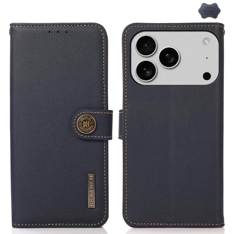 KHAZNEH Custer Genuine Leather RFID Phone Case, For iPhone 16e / 17e, For iPhone 17 Pro Max, For iPhone 17 Pro, For iPhone 17, For iPhone Air, For iPhone 16 Pro Max, For iPhone 16 Pro, For iPhone 16 Plus, For iPhone 16