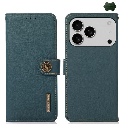 KHAZNEH Custer Genuine Leather RFID Phone Case, For iPhone 16e / 17e, For iPhone 17 Pro Max, For iPhone 17 Pro, For iPhone 17, For iPhone Air, For iPhone 16 Pro Max, For iPhone 16 Pro, For iPhone 16 Plus, For iPhone 16