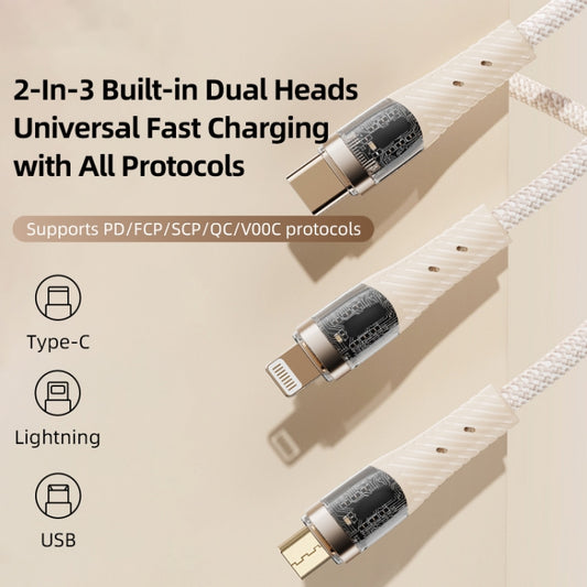 ROCK G20 Two to Three 5A USB+Type-C to 8 Pin+Type-C+Micro USB Fast Charging Data Cable, Length: 1.5m