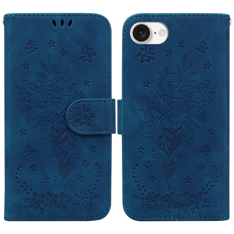 Butterfly Rose Embossed Leather Phone Case, For iPhone 17e / 16e, For iPhone 17 Pro Max, For iPhone 17 Pro, For iPhone 17, For iPhone Air, For iPhone 16 Pro Max, For iPhone 16 Pro, For iPhone 16 Plus, For iPhone 16