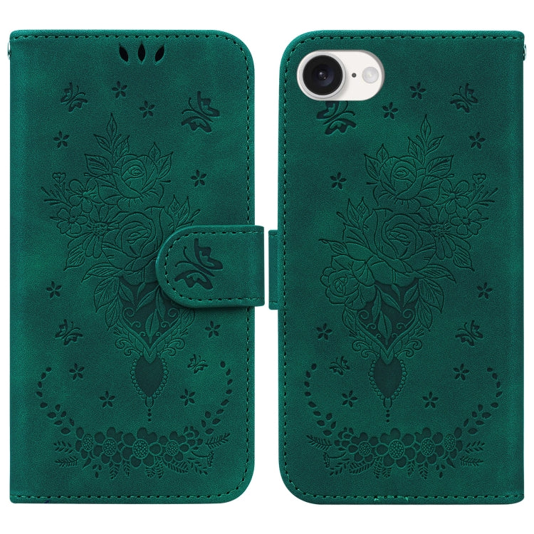 Butterfly Rose Embossed Leather Phone Case, For iPhone 17e / 16e, For iPhone 17 Pro Max, For iPhone 17 Pro, For iPhone 17, For iPhone Air, For iPhone 16 Pro Max, For iPhone 16 Pro, For iPhone 16 Plus, For iPhone 16