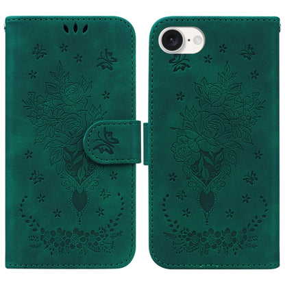 Butterfly Rose Embossed Leather Phone Case, For iPhone 17e / 16e, For iPhone 17 Pro Max, For iPhone 17 Pro, For iPhone 17, For iPhone Air, For iPhone 16 Pro Max, For iPhone 16 Pro, For iPhone 16 Plus, For iPhone 16
