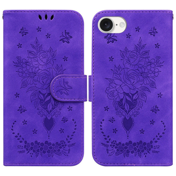 Butterfly Rose Embossed Leather Phone Case, For iPhone 17e / 16e, For iPhone 17 Pro Max, For iPhone 17 Pro, For iPhone 17, For iPhone Air, For iPhone 16 Pro Max, For iPhone 16 Pro, For iPhone 16 Plus, For iPhone 16