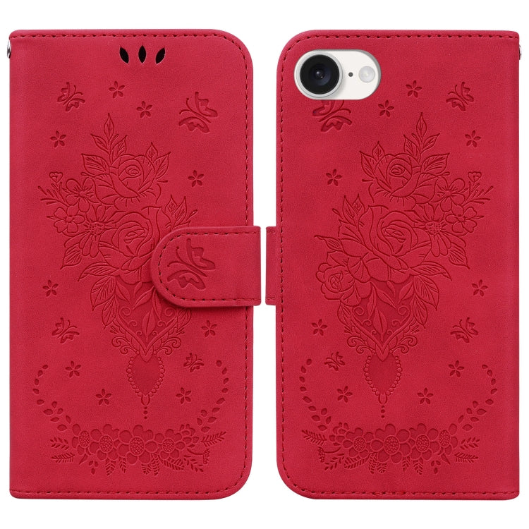 Butterfly Rose Embossed Leather Phone Case, For iPhone 17e / 16e, For iPhone 17 Pro Max, For iPhone 17 Pro, For iPhone 17, For iPhone Air, For iPhone 16 Pro Max, For iPhone 16 Pro, For iPhone 16 Plus, For iPhone 16
