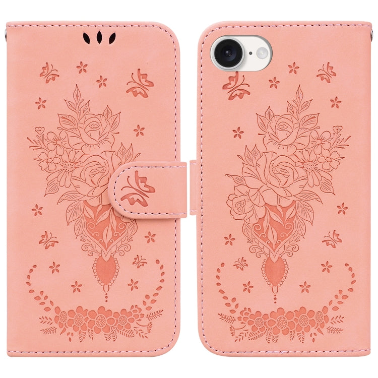 Butterfly Rose Embossed Leather Phone Case, For iPhone 17e / 16e, For iPhone 17 Pro Max, For iPhone 17 Pro, For iPhone 17, For iPhone Air, For iPhone 16 Pro Max, For iPhone 16 Pro, For iPhone 16 Plus, For iPhone 16