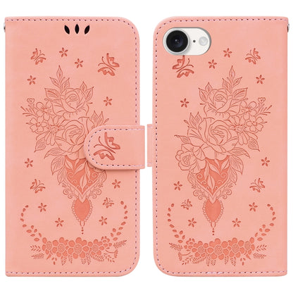 Butterfly Rose Embossed Leather Phone Case, For iPhone 17e / 16e, For iPhone 17 Pro Max, For iPhone 17 Pro, For iPhone 17, For iPhone Air, For iPhone 16 Pro Max, For iPhone 16 Pro, For iPhone 16 Plus, For iPhone 16