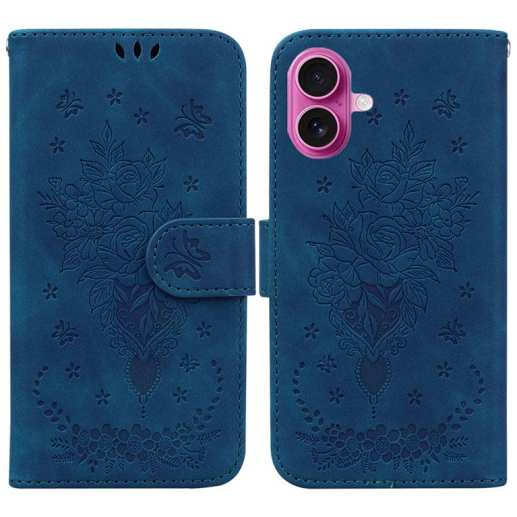 Butterfly Rose Embossed Leather Phone Case, For iPhone 17e / 16e, For iPhone 17 Pro Max, For iPhone 17 Pro, For iPhone 17, For iPhone Air, For iPhone 16 Pro Max, For iPhone 16 Pro, For iPhone 16 Plus, For iPhone 16