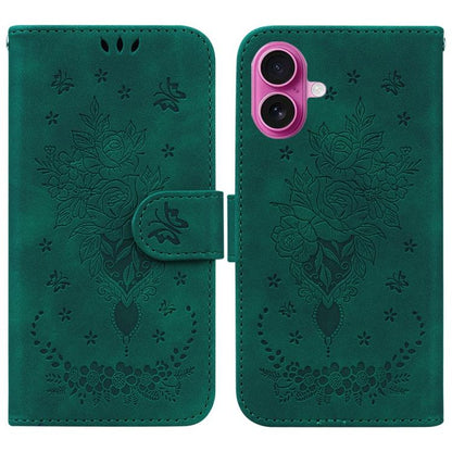 Butterfly Rose Embossed Leather Phone Case, For iPhone 17e / 16e, For iPhone 17 Pro Max, For iPhone 17 Pro, For iPhone 17, For iPhone Air, For iPhone 16 Pro Max, For iPhone 16 Pro, For iPhone 16 Plus, For iPhone 16