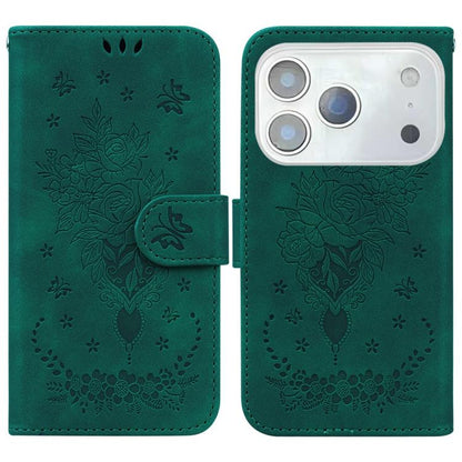 Butterfly Rose Embossed Leather Phone Case, For iPhone 17e / 16e, For iPhone 17 Pro Max, For iPhone 17 Pro, For iPhone 17, For iPhone Air, For iPhone 16 Pro Max, For iPhone 16 Pro, For iPhone 16 Plus, For iPhone 16