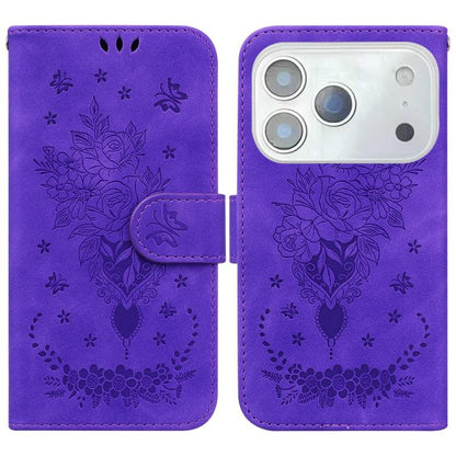 Butterfly Rose Embossed Leather Phone Case, For iPhone 17e / 16e, For iPhone 17 Pro Max, For iPhone 17 Pro, For iPhone 17, For iPhone Air, For iPhone 16 Pro Max, For iPhone 16 Pro, For iPhone 16 Plus, For iPhone 16